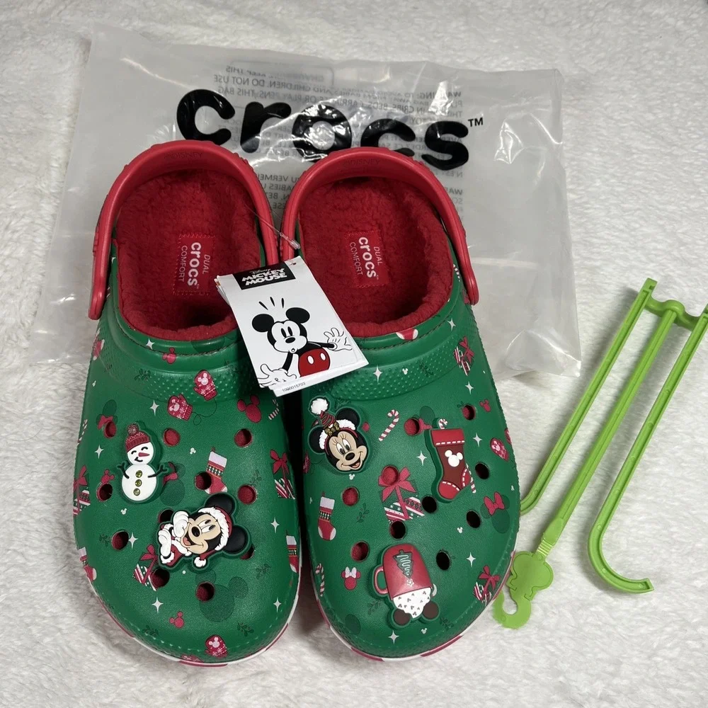 2024 Disney Fleece Lined Mickey Minnie Holiday Christmas Crocs Clogs M11/W13 NEW - Picture 1 of 7